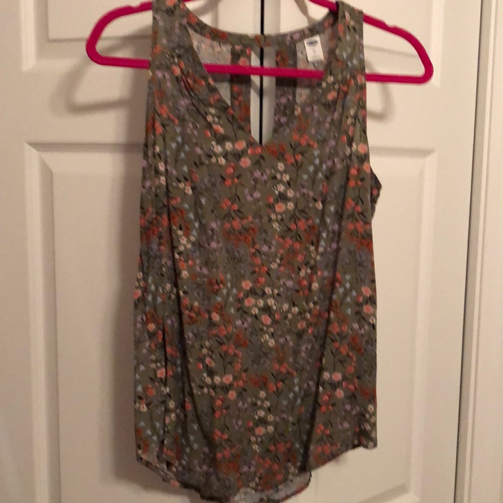 Olive green floral sleeveless blouse